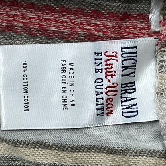 Lucky Brand Knit Wear Hoodie Large Gray & Red Stripe Pullover Casual Preppy Men - Picture 9 of 15